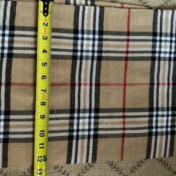 Scarf Muffler with camel, black, and red striped plaid design with fringe - Picture 2 of 4